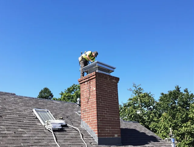 San Jacinto Chimney Sweep technician measuring a chimney cap in San Jacinto, CA