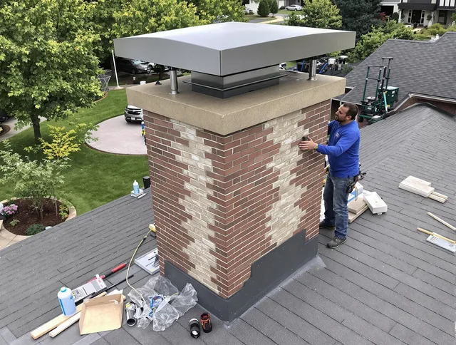 San Jacinto Chimney Sweep team working on a custom chimney remodel in San Jacinto, CA