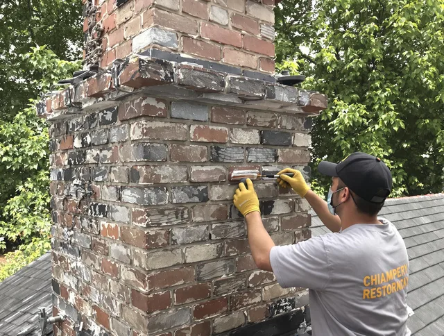 In-progress chimney restoration by San Jacinto Chimney Sweep in San Jacinto, CA