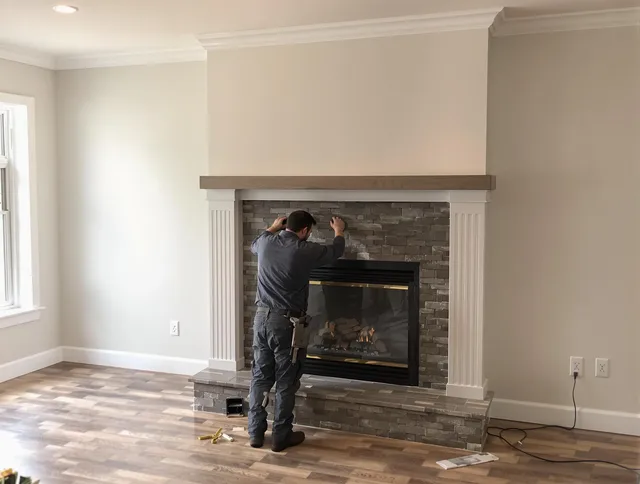 San Jacinto Chimney Sweep finishing a custom fireplace install in San Jacinto, CA
